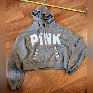 VICTORIAS SECRET PINK CROPPED SLOUCHY PULLOVER  HOODIE CLAY GREY SIZE Large
